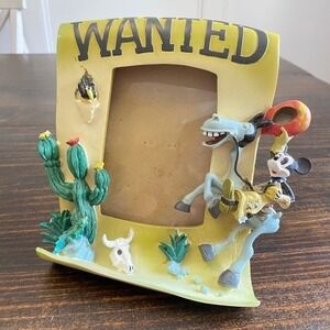 Disney Photo Frame Mickey Mouse Cowboy Wanted Western Decor 3D‎ resin 3.5x5 FLAW
